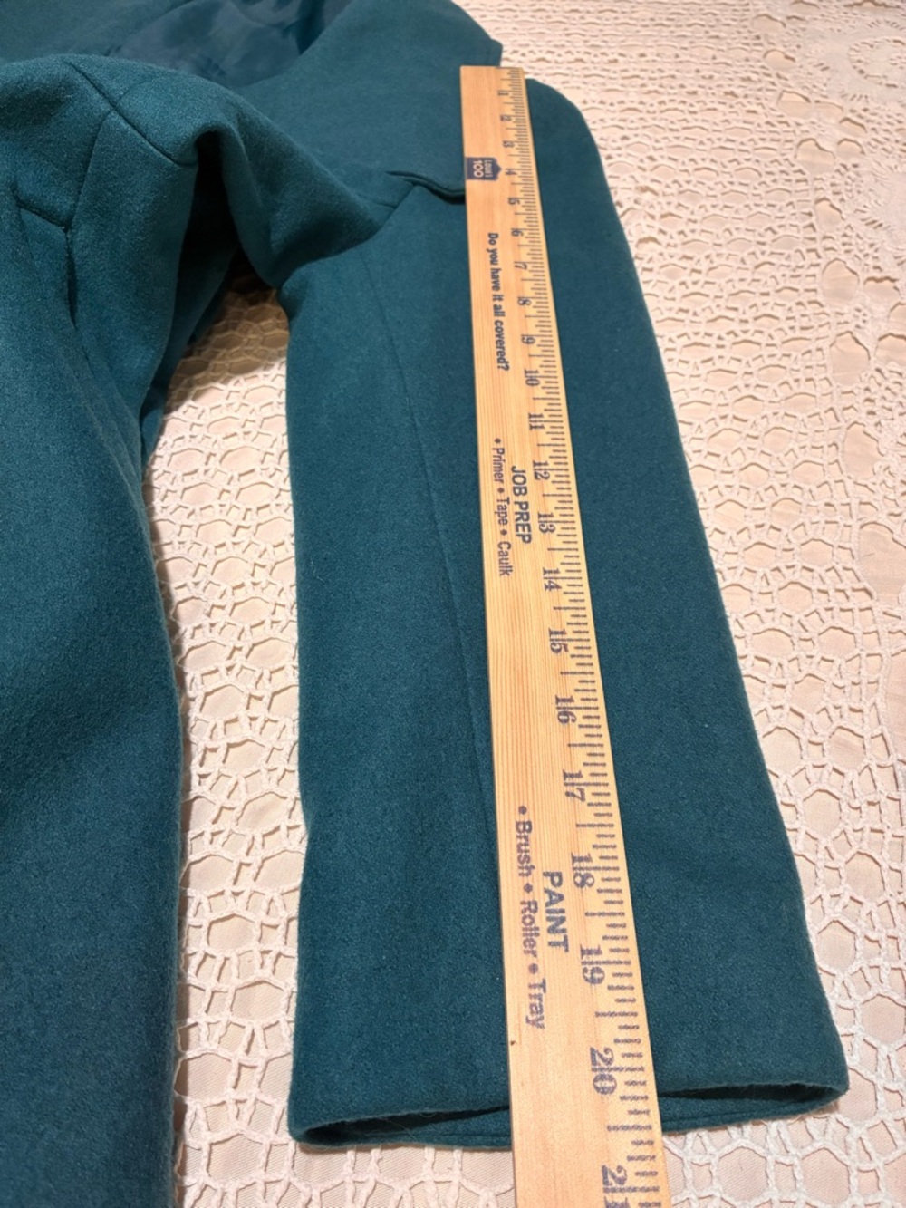 Women’s S Teal Mid-Length Pea Coat Bow Accent Double-Breasted Collared Long slv - Picture 9 of 14